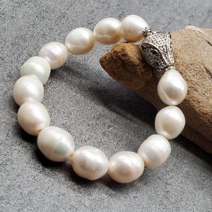 Genuine Freshwater Pearls Bracelet Platinum Pave Diamond Crystals Lion Head